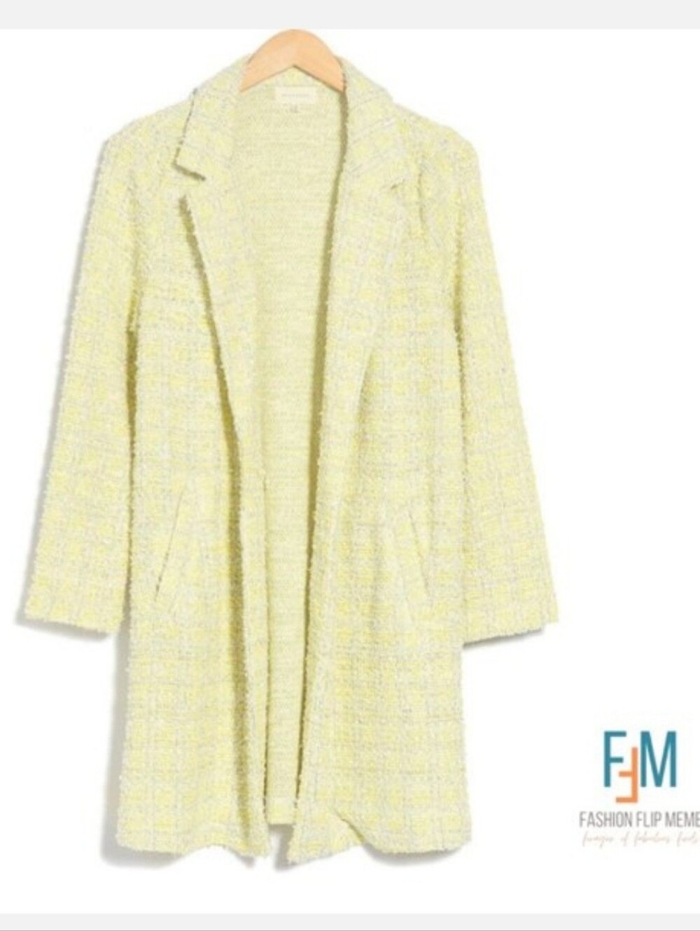 Yellow Tweed Open Front Longer Length Car Coat 3X New!